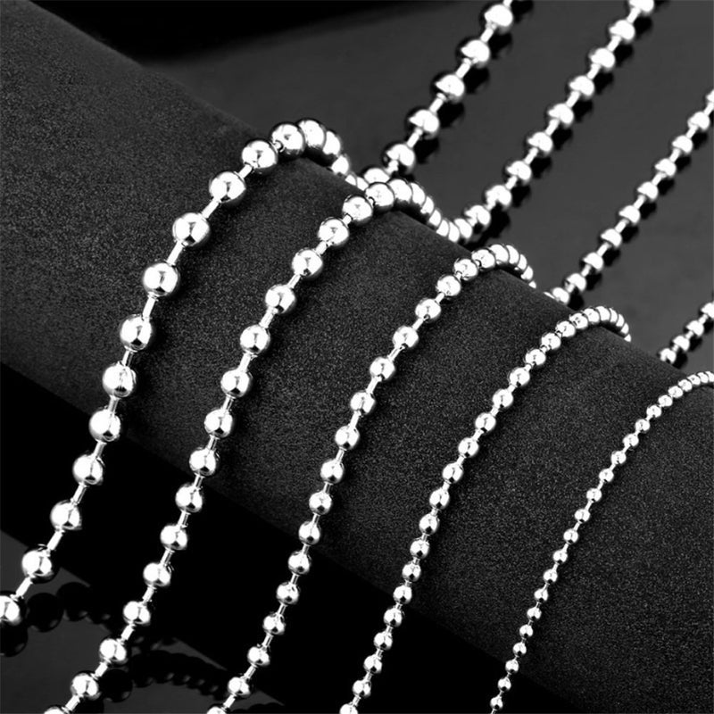 SINLEO Titanium Stainless Steel Small Beads Ball Chain Necklace for Men Women Dog Tag Link Chain Silver 5MM 24 Inches - Image 2